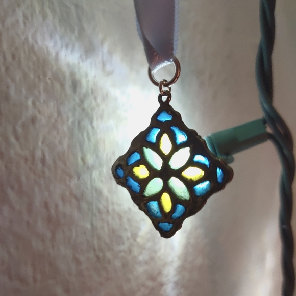 Handmade Ribbon Necklace with Vintage Stained Glass Style Pendant - Picture 3 of 4